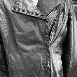 Danier Black Leather Motorcycle Jacket with Asymmetrical Zipper